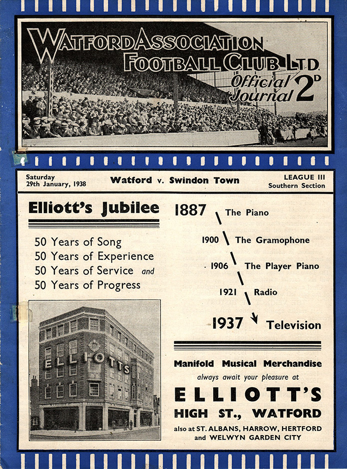 <b>Saturday, January 29, 1938</b><br />vs. Watford (Away)
